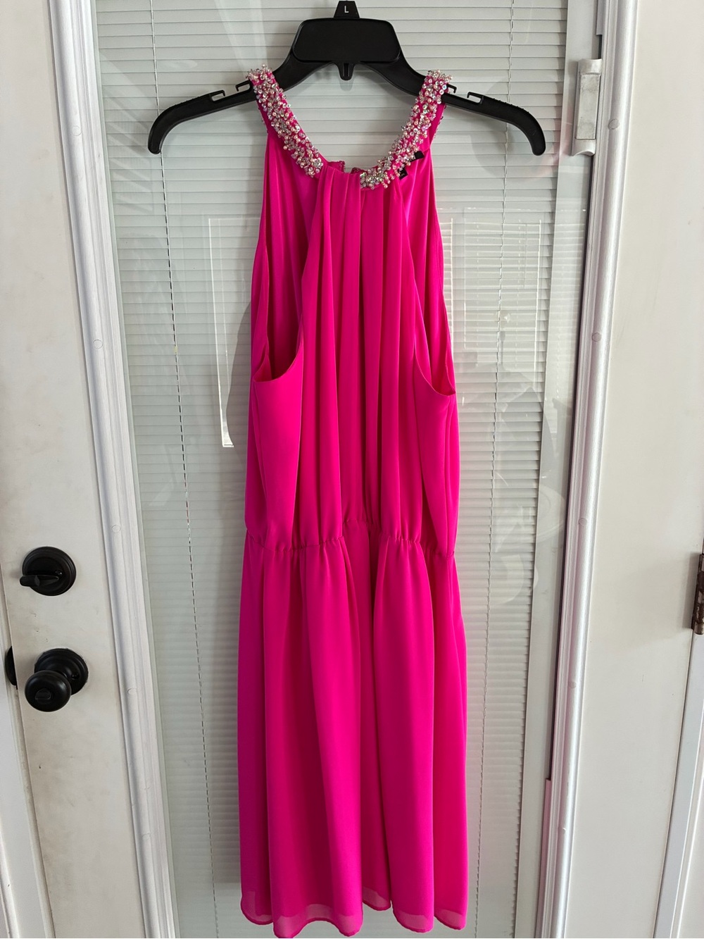 Gianni Bini Sabrina Hot Pink Beaded Halter Midi Dress